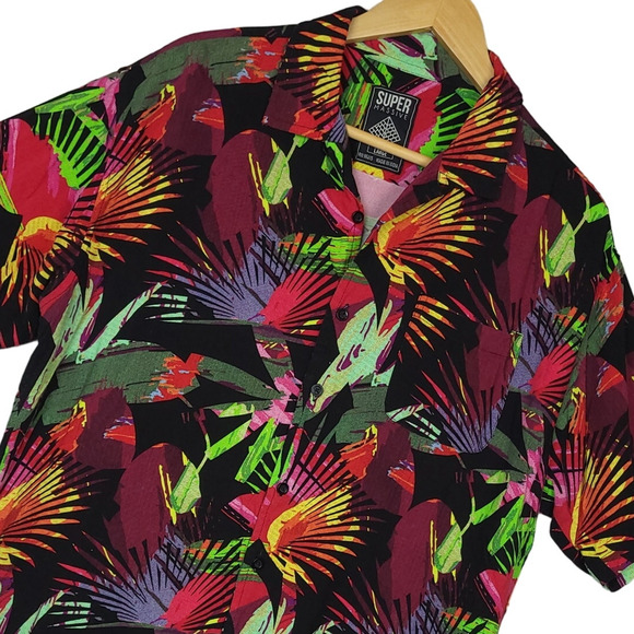 Super Massive Men’s Button-Up Shirt Large Hawaiian Bold Floral Print Retro Style - Picture 1 of 7